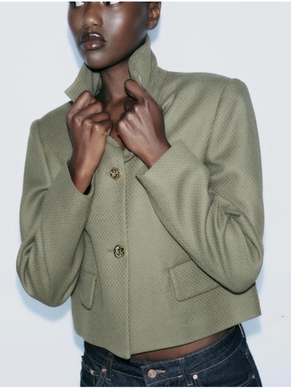 Zara Piqué Blazer - Khaki Olive Green - Picture 4 of 8